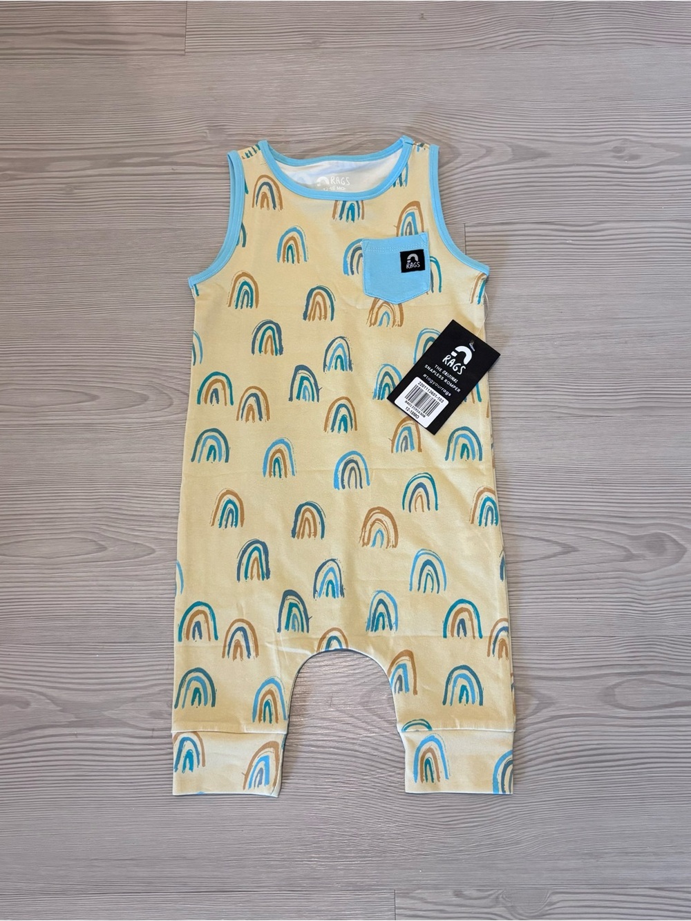Rags Yellow & Blue Rainbow Sleeveless Baby One-Piece with Blue Trim